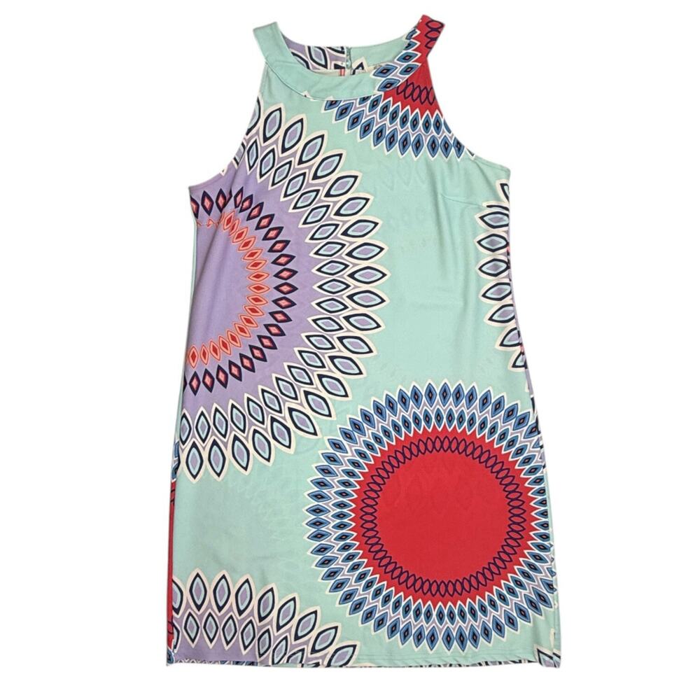 Anthropologie Aryeh Dress M Colorful Halter Neck Sleeveless Geometric READ